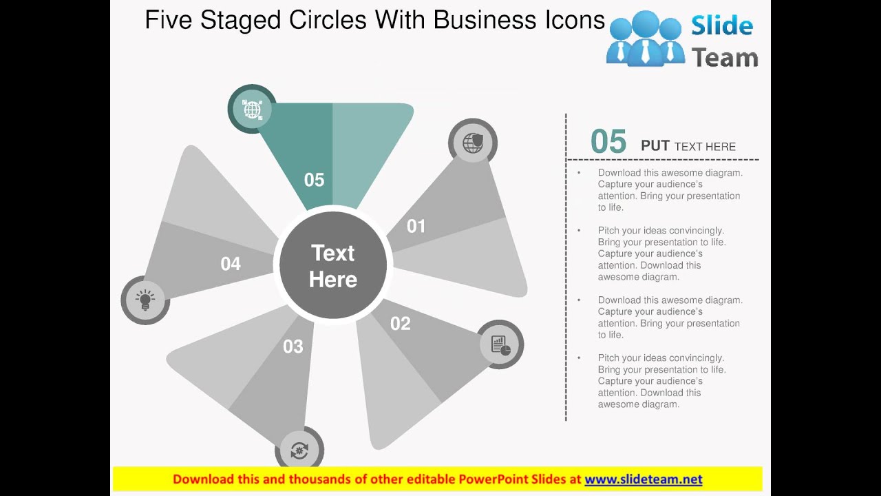 five staged circles with business icons flat powerpoint design - YouTube