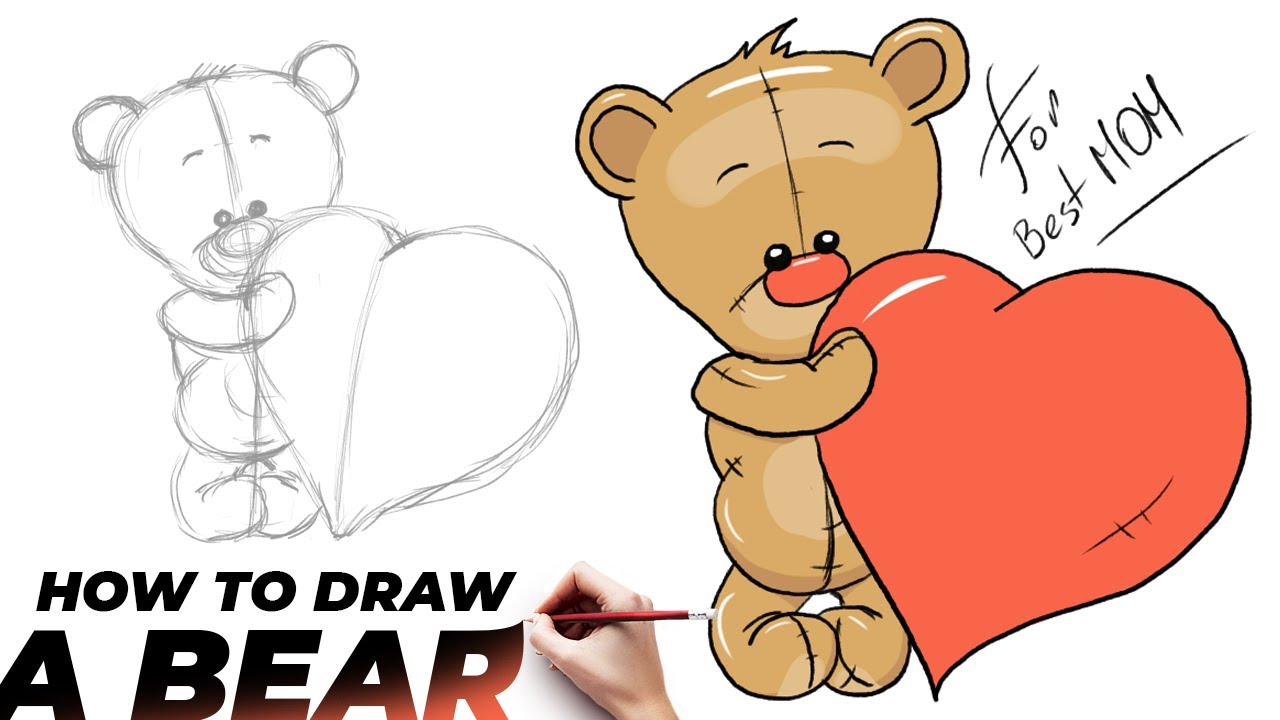 HOW TO DRAW a cute bear holding a heart 🐻 EASY drawing ️ STEP BY STEP ...