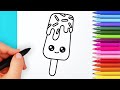 How to draw cute ice cream | Drawing and coloring kawaii ice cream