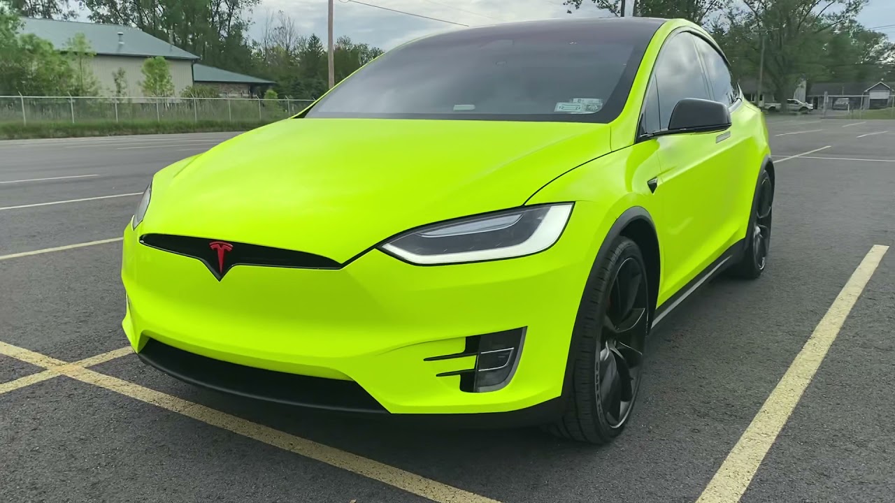 Tesla Model X Dual Motor P100D Wrapped In Hexis Highlighter Yellow. -  Youtube