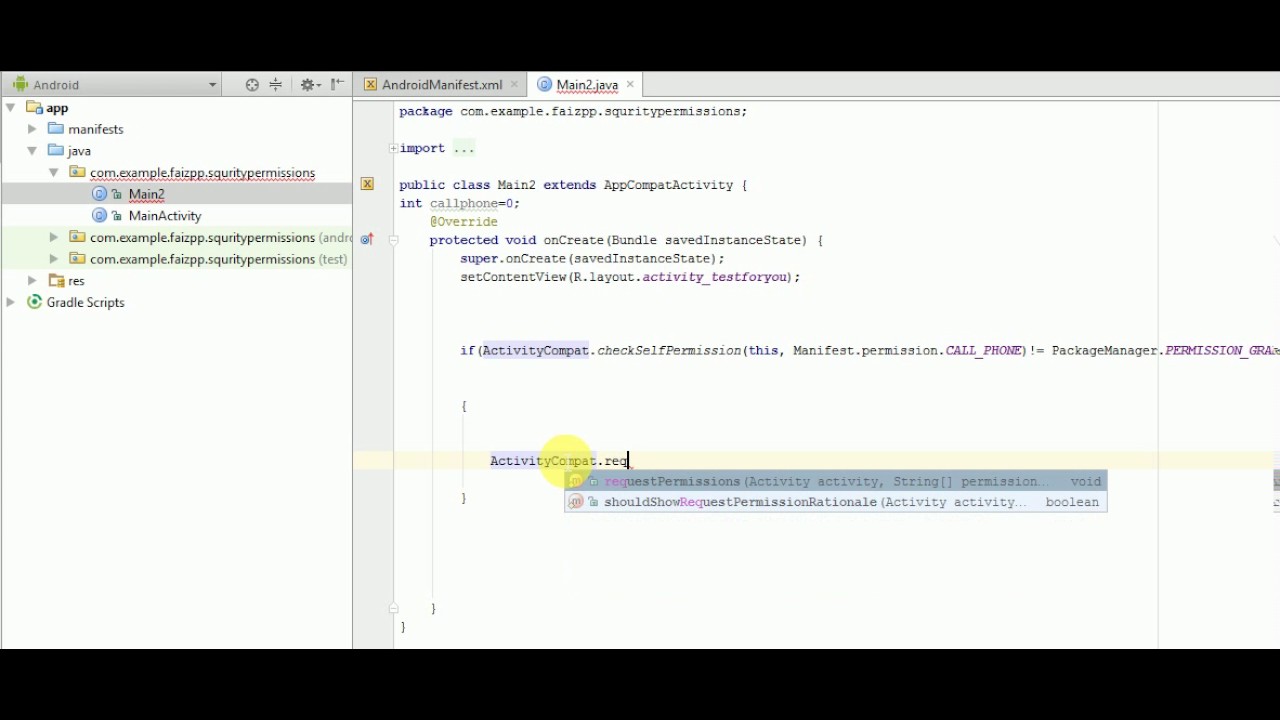android requesting permissions at run time - YouTube