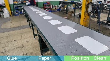 Automatic gluing machine with stop function & gray conveyor/آلة لصق أوتوماتيكية مع وظيفة التوقف