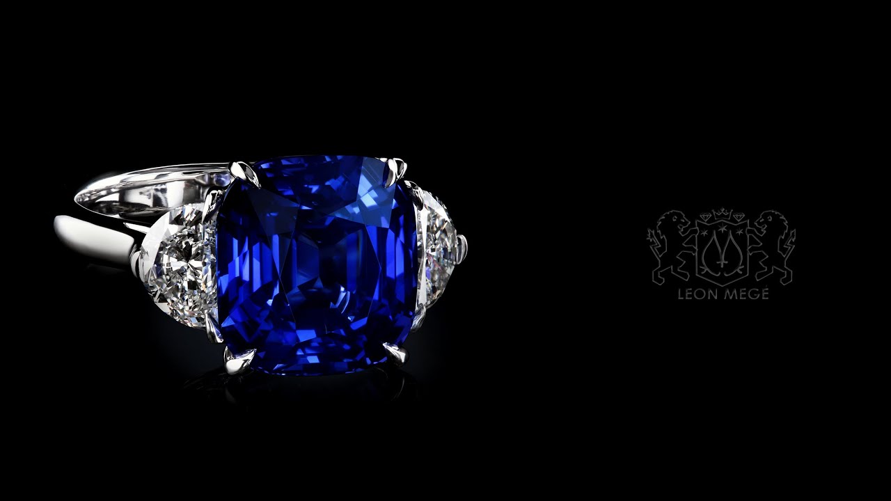 Leon Megé three-stone ring with a cushion Burma sapphire and diamond half-moons r7771