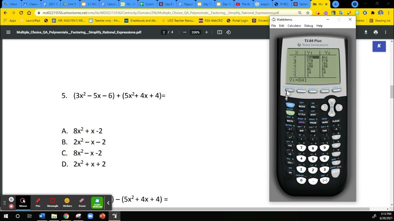 Using TI84 to simplify polynomials on the Algebra 1 STAAR Test YouTube