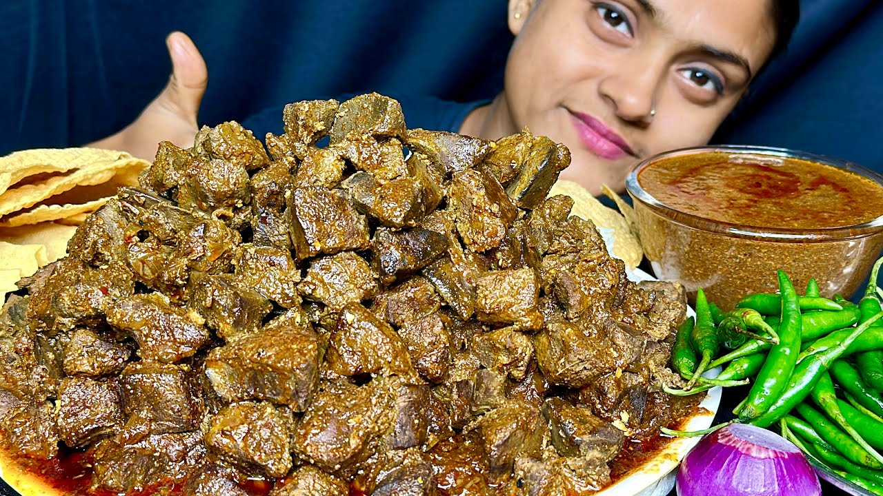 2 Kg Spicy Mutton Kaleji Curry With Basmati Rice Chilli Extra Gravy Papad Eating Mukbang