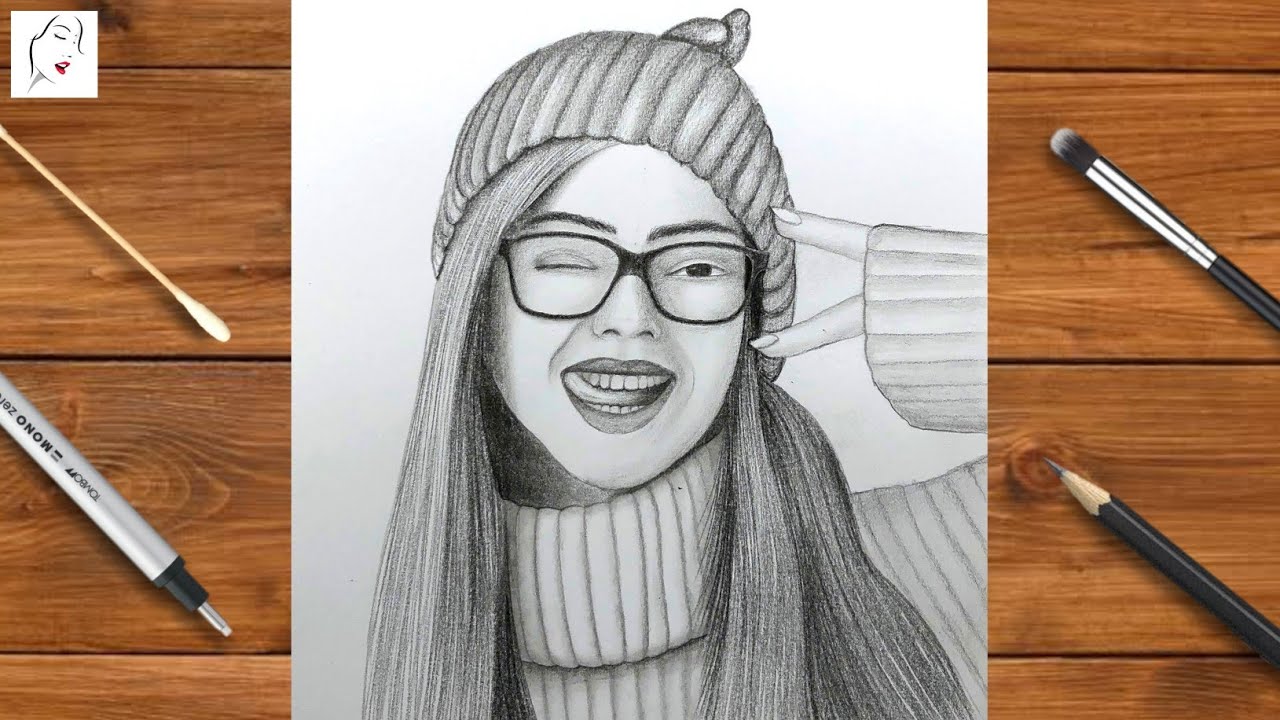 Black and white cute stylish asian girl line drawing pencil on Craiyon-saigonsouth.com.vn
