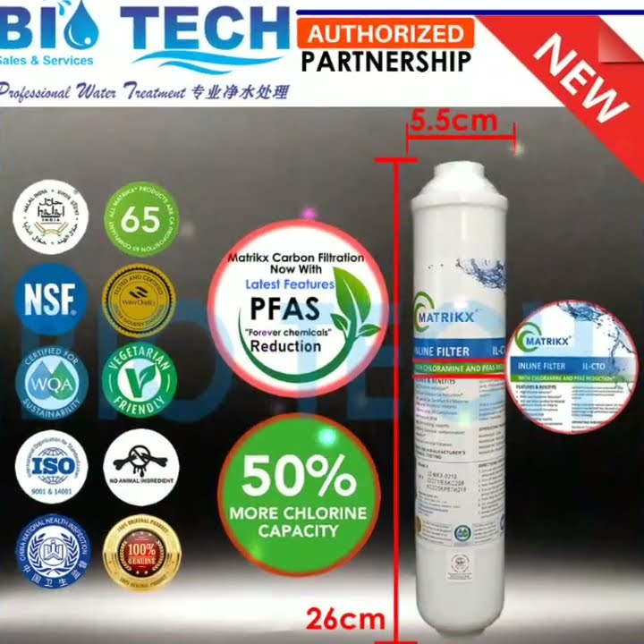 Pfas Inline Filter Matrikx Inline IL CTO Carbon Block PFAS Chloramine Reduction Water ...
