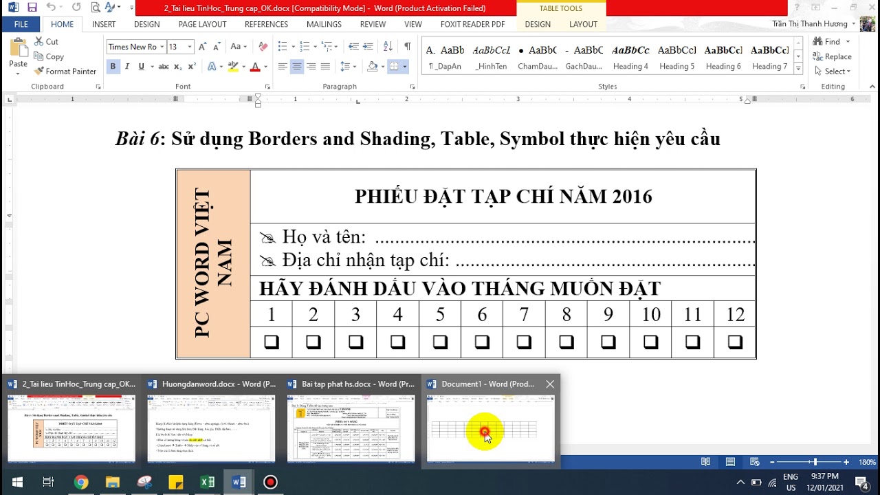 table border style  New 2022  Phần Word_Bài 3: Tạo bảng, Borders  and Shading, Symbol