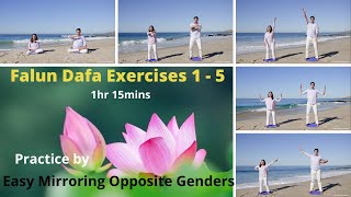 Falun Dafa Falun Gong Exercises 1-5 Practice by Easy Mirroring Opposite Genders 1h15mins