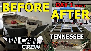 REPLACING TRANSOM, ADDING FOAM, AND INSTALLING FLOOR IN OLD JON BOAT, TENNESSEE BUILD DAY 1 PART 1