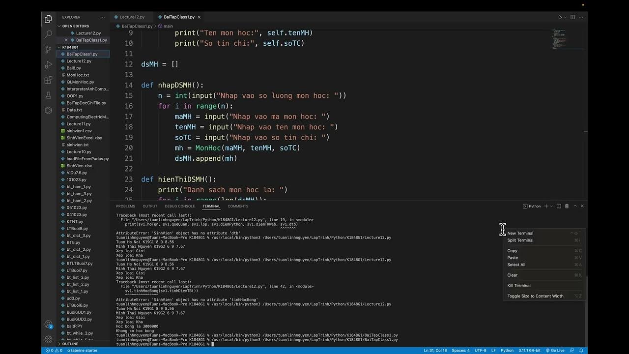 Chữa bài tập về hướng đối tượng (OOP) trong Python: Bài toán quản lý ...