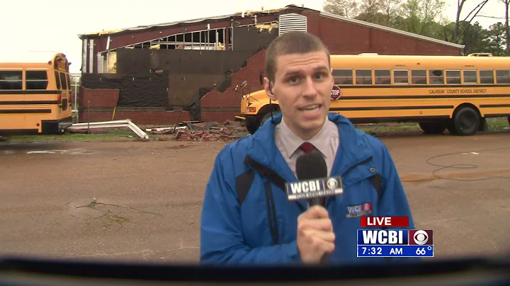 Tornado Damage to Vardaman School - Live Shot #6 -...