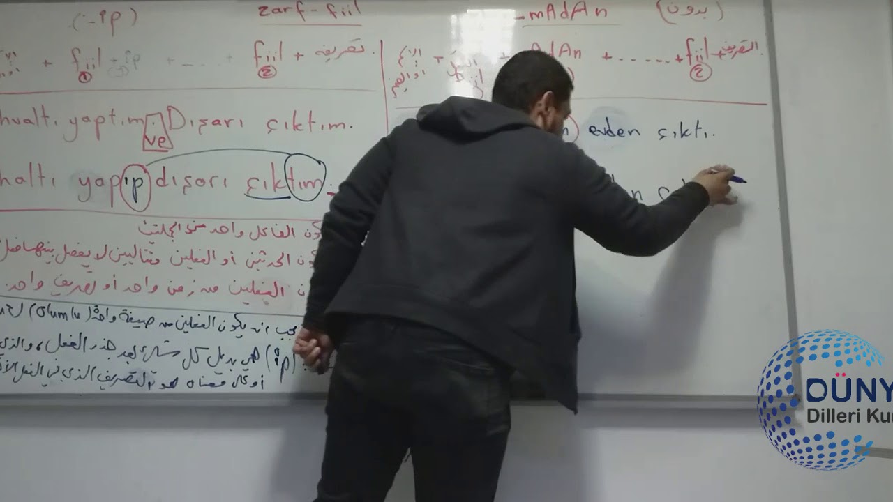 شرح إحدى قواعد (Zarf Fiiller) قاعد استخدام اللاحقة(mAdAn-) مع الأفعال في اللغة التركية.