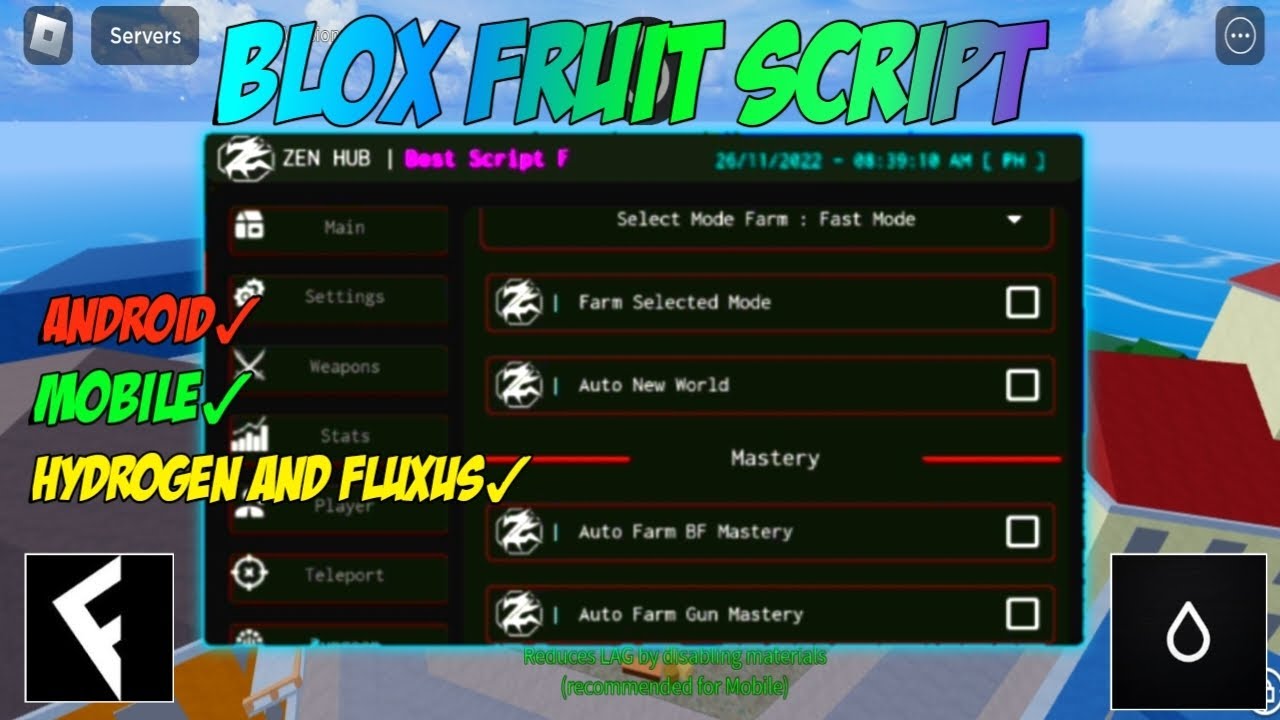 Blox Fruit Script Hydrogen Fluxus, Auto Farm BF Mastery