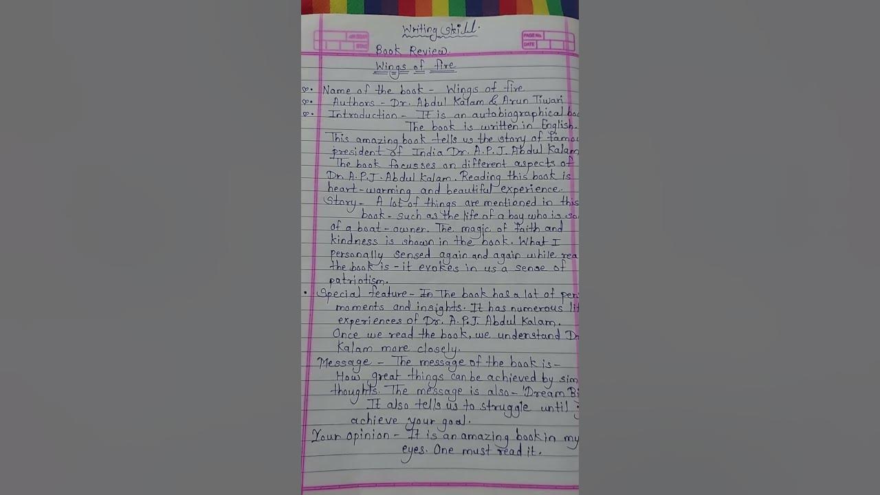 Class 12th writing skill book review wings of fire study material 