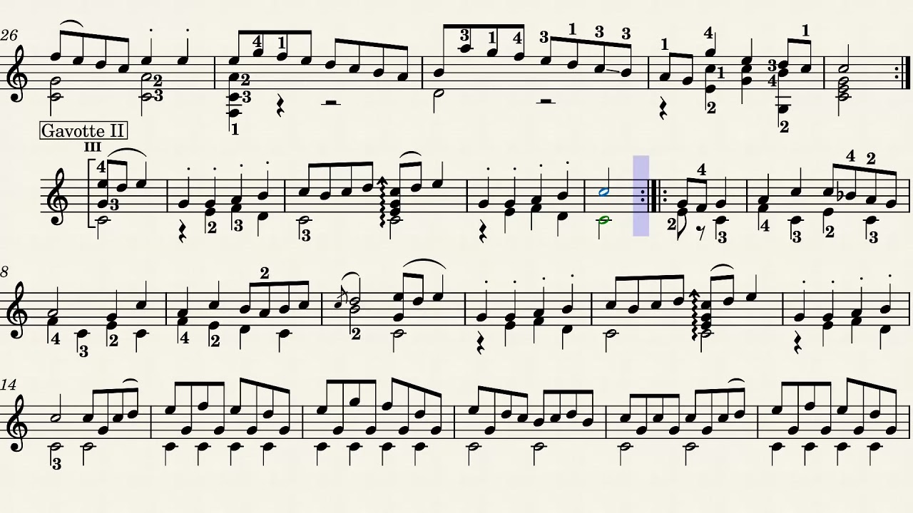 Gavotte Cello Suite No.6 J.S.Bach BWV 1012 (guitar sheet music) YouTube