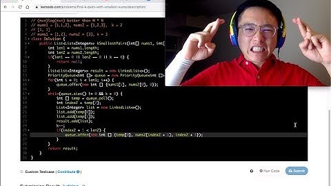 Find K Pairs with Smallest Sum - 30 min Java coding challenge