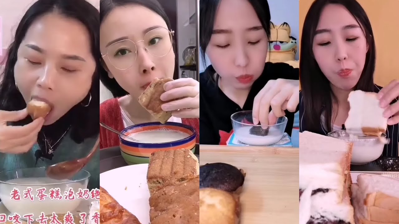[ASMR eating] Bread with milk/yoghurt #1 (Chinese mukbang/eating show) *Milk/Yoghurt Dipping series*