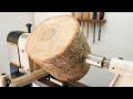 Woodturning - log to vase!! 【木工旋盤】丸太から壺を作る！