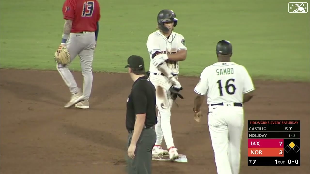 Jackson Holliday doubles for first Norfolk hit