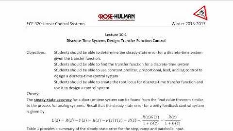 ECE320 Lecture10-1a: Discrete-Time Systems - Transfer Function Control