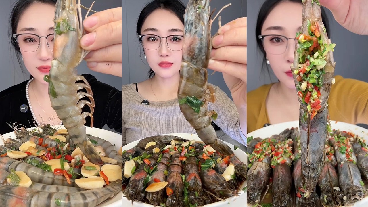 【Yummy】Black tiger shrimp + Thai shrimp + stuffed shrimp🦐🌶🧄🍋#mukbang#asmr#Seafood