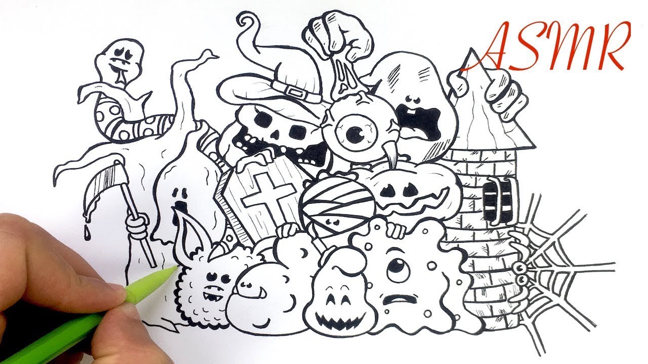 Dessin Doodle Art Halloween - ASMR - 1 heure - YouTube