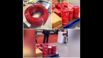 Cable automatic coiling strapping and heat shrink film wrapping all in one line
