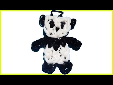 🌈 How to make loom bands animals easy Panda | Bear with forks charms for kids tutorial DIY