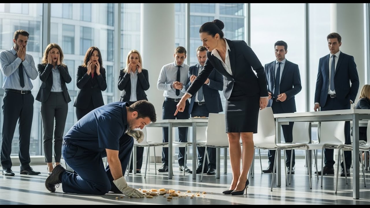 CEO milionară îl umilește pe omul de serviciu la firmă… ordonându-i să mănânce mâncarea de pe jos