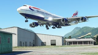 Boeing 747 Very Low With Buildings Before Landing On Honolulu Int. Airport, Msfs 2020