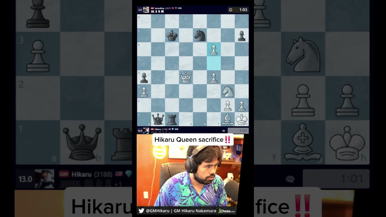 Hikaru vs Turkish GM‼️ #chess #chessmaster #chessgrandmaster #hikarunakamura #chesscom #shorts