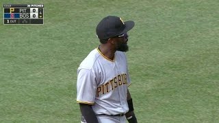 PIT@BOS: Harrison recovers to get out at first
