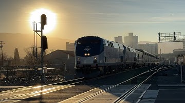 Amtrak California Zephyr Train #6 passing by Sutro Street in Reno Nevada The 8 Set Sunset video