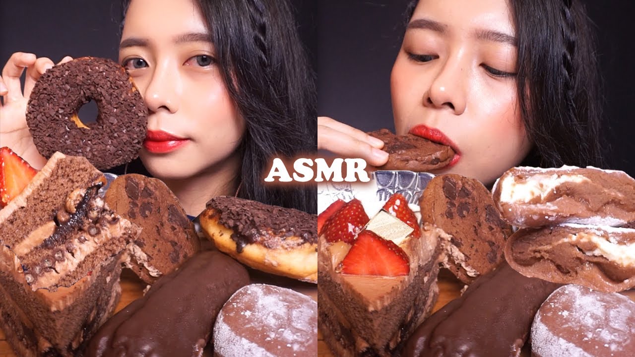 ASMR Chocolate Desserts (CAKE, Donut, Mochi, COOKIE, Eclair) 🍫🍫 | Eating Sounds