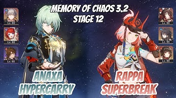 Anaxa Hypercarry & Rappa SuperBreak Memory of Chaos Stage 12 (3 Stars) | Honkai Star Rail