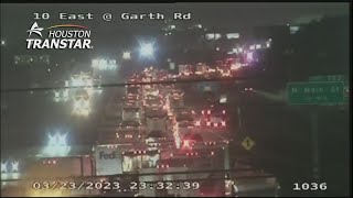 All lanes of I-10 East EB at N. Main closed due to heavy truck accident, HAZMAT spill