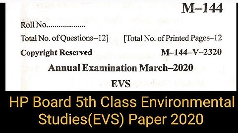 HP Board 5th Class Environmental studies (EVS)(पर्यावरण) Question Paper 2020