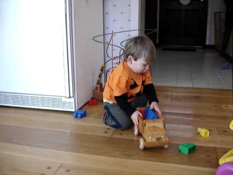 Adam is SUCH a boy - playing with trucks and blocks - YouTube