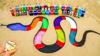 How to make Rainbow Snake with Orbeez, Coca Cola, Monster, Fanta, Sprite vs Mentos \& Popular Sodas