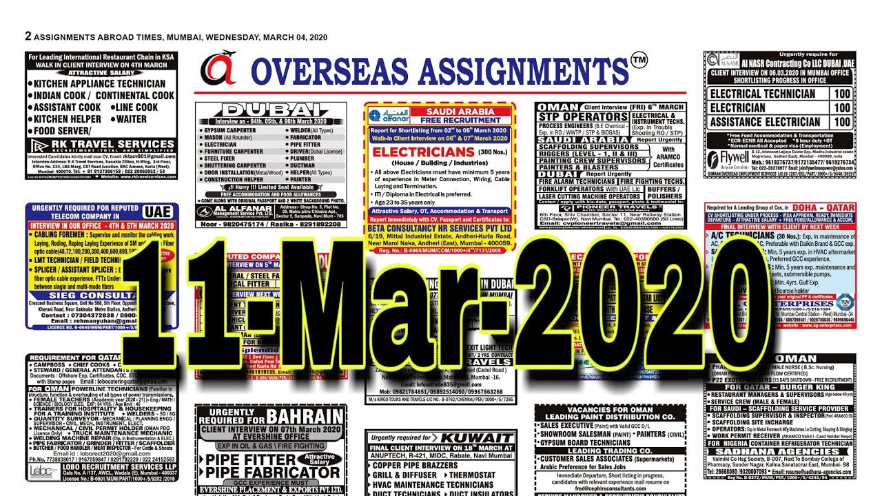 assignment abroad times newspaper today 2020 to 2020