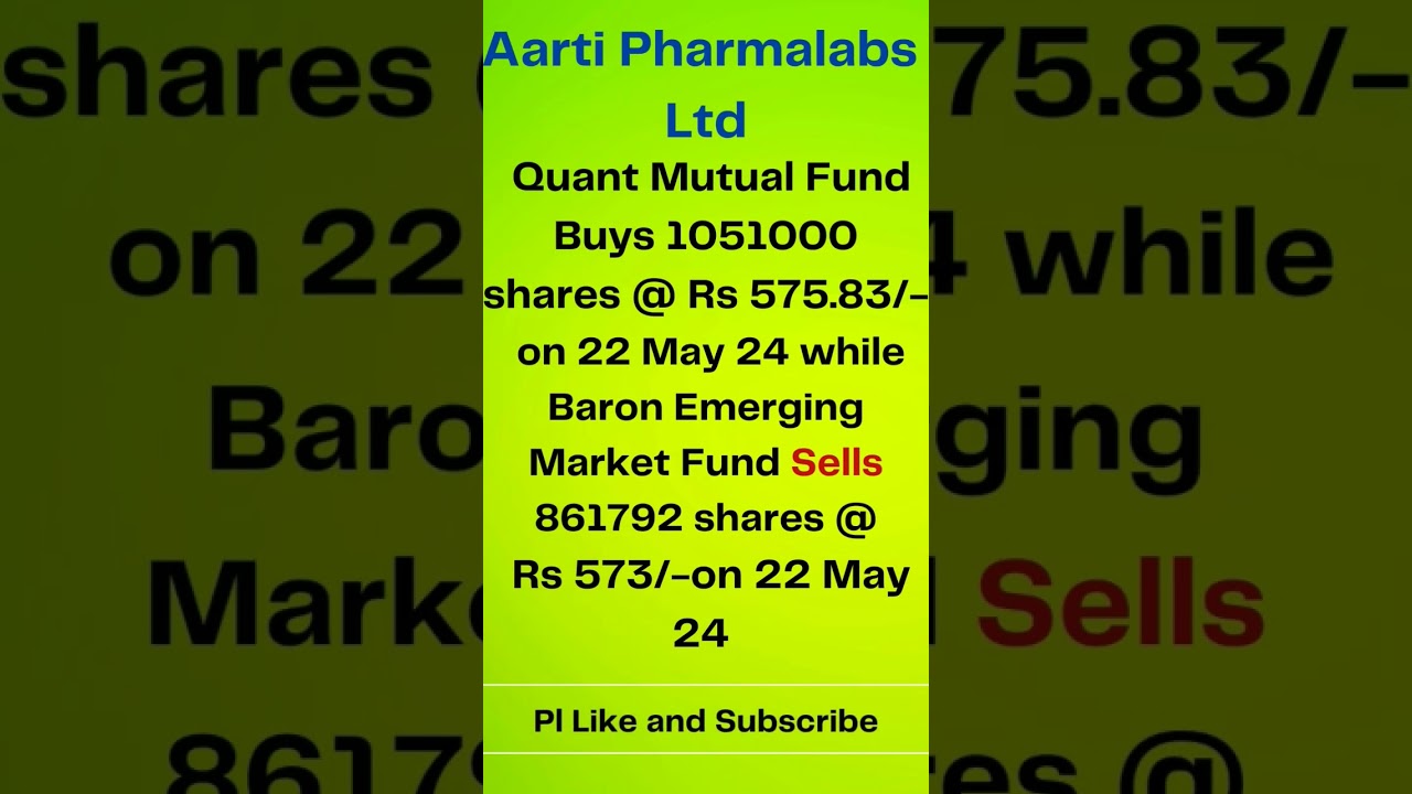 Aarti Pharmalabs Ltd I Quant Mutual Fund Buys Shares I Share Market News I 