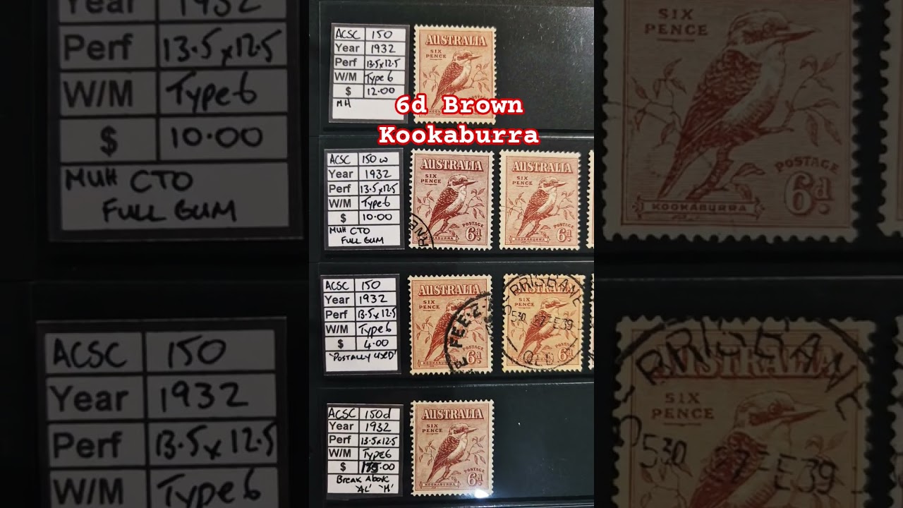 Rare Printing Error in 1932 Australia 6d Large Brown Kookaburra Postage Stamp 
