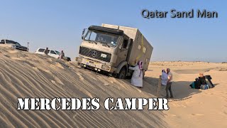 Mercedes Camper stuck in sand, in the Qatar desert, recovered by a Unimog 400. سيلين , العديد