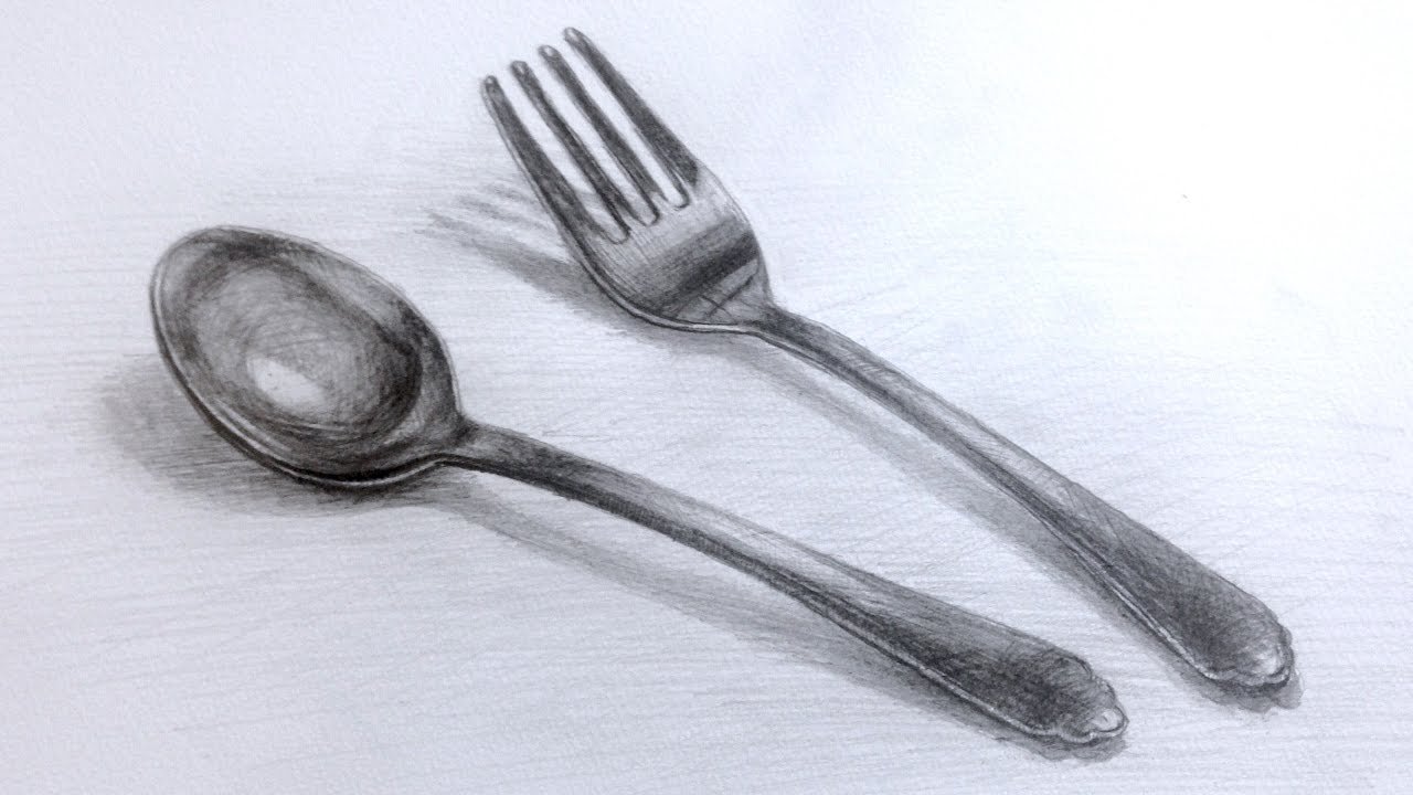 スプーンとフォークのデッサン Drawing Spoon And Fork Youtube