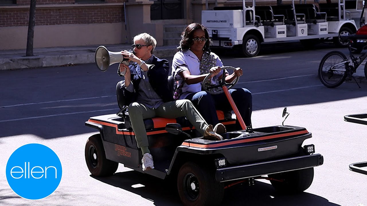 Michelle Obama and Ellen Drive Around the Warner Bros Lot