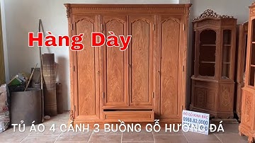 Tủ Quần Áo 4 Cánh 3 Buồng Gỗ Hương Đá. Hàng Trơn Khoe Vân