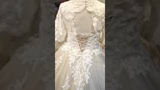 Order 282 Video 19 Gold and Ivory Lace Wedding Dress with Pockets and Matching Veil