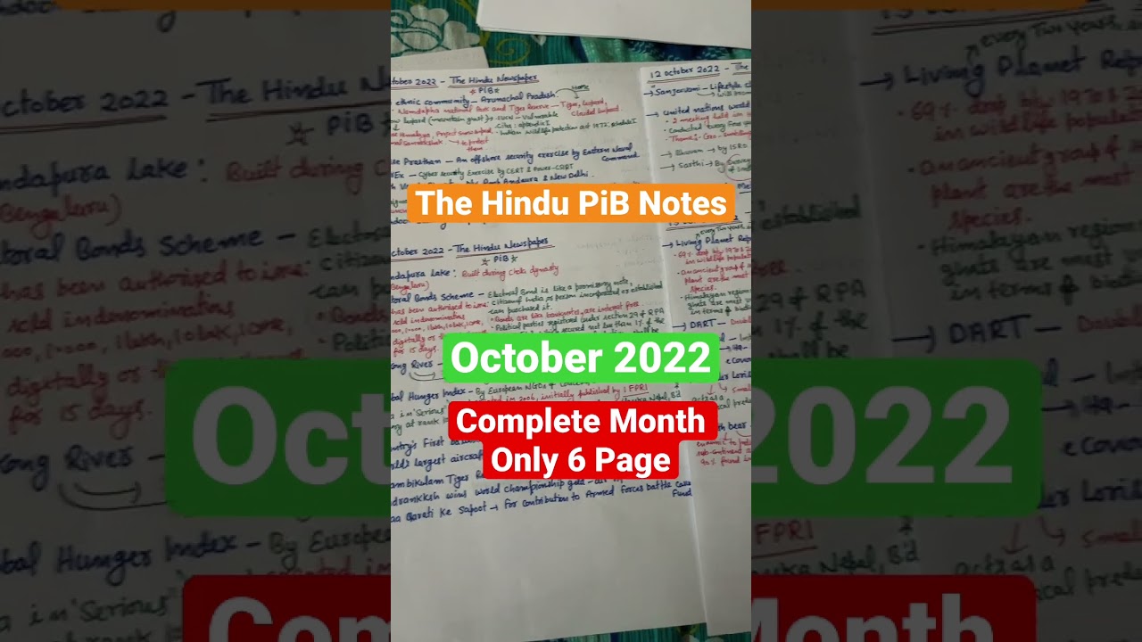 complete October month The Hindu Notes only 6 page | For Prelims 2023 UPSC IAS EXAMINATION
