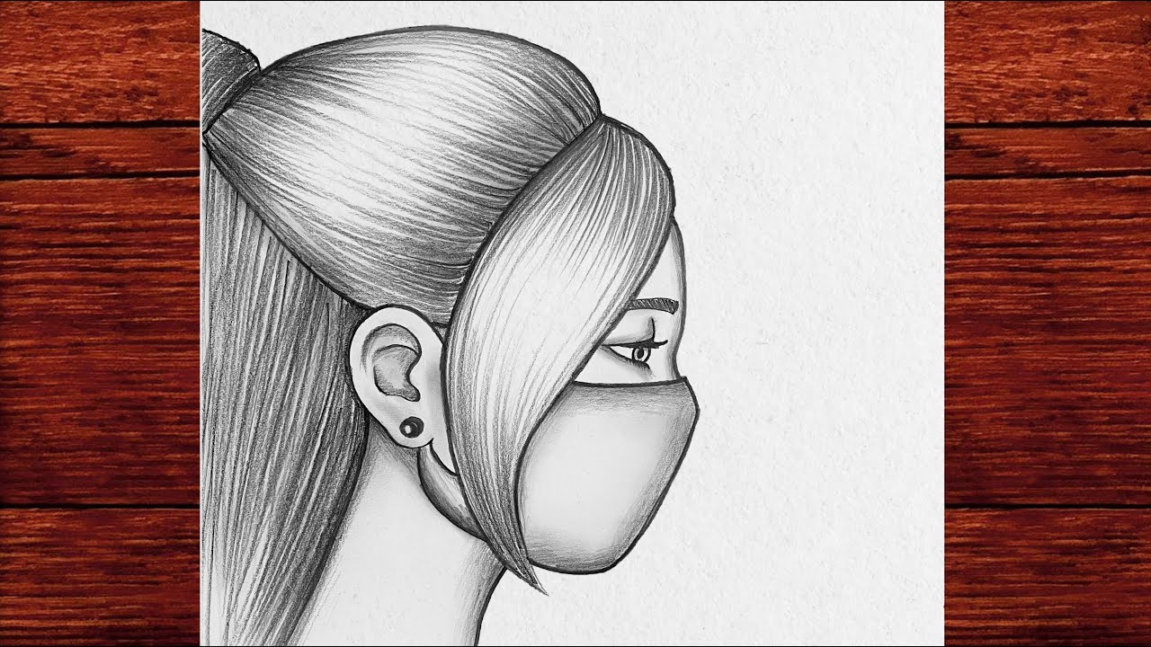 Kolay Maskeli Kız Çizimi - Kolay Maskeli Üzgün Kız Çizimi - Çizim Mektebi Karakalem Çizimleri Kolay